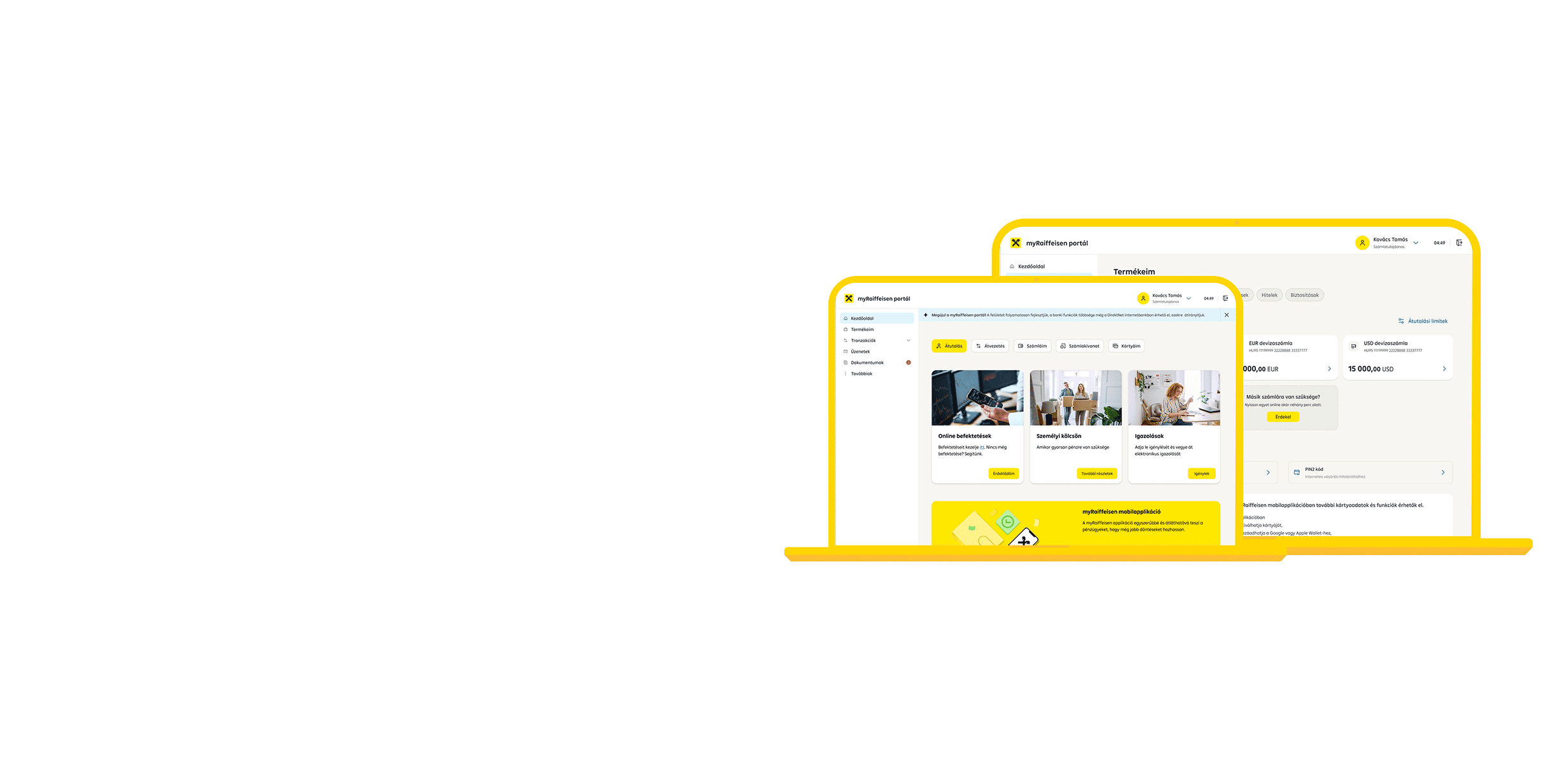 myRaiffeisen portal internetbank kezdőképernyője egyedi funkciókkal és biztonságos belépéssel